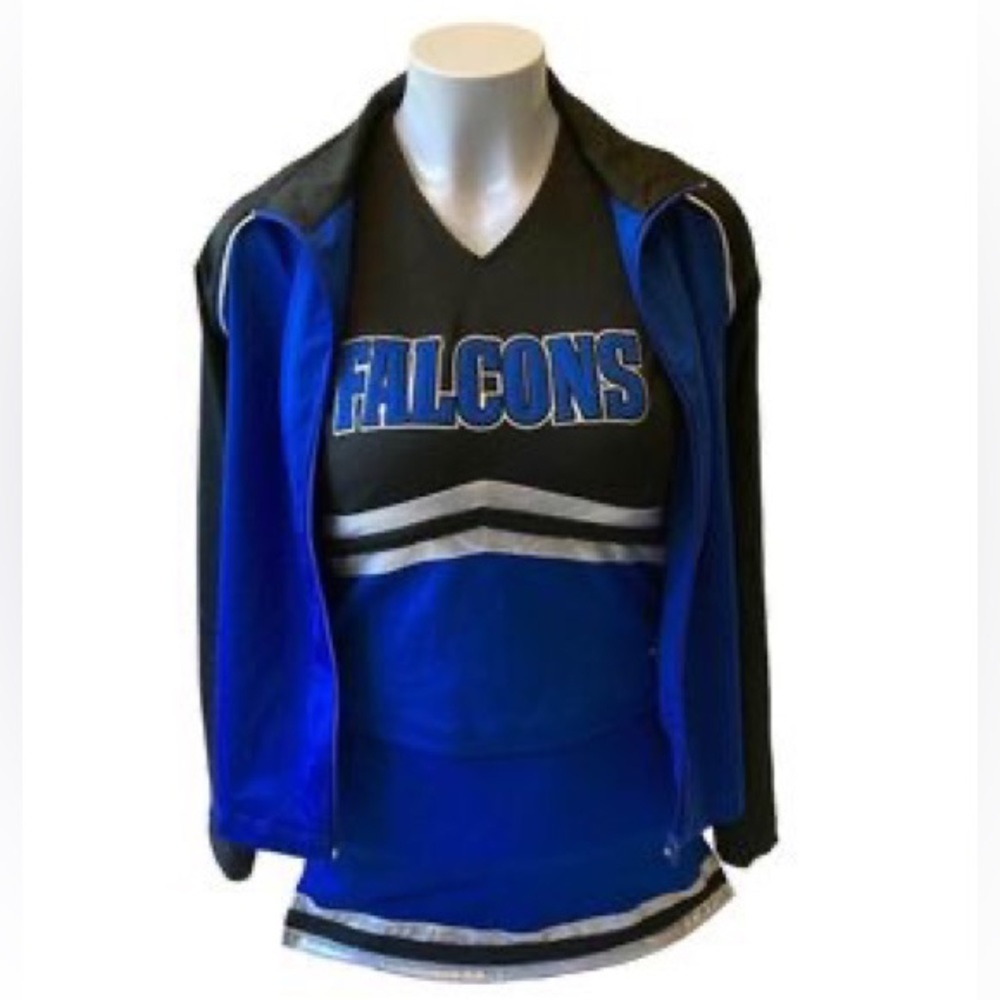 Real Cheerleading Uniform for Halloween Costume or Cosplay, Blue & Black Falcons